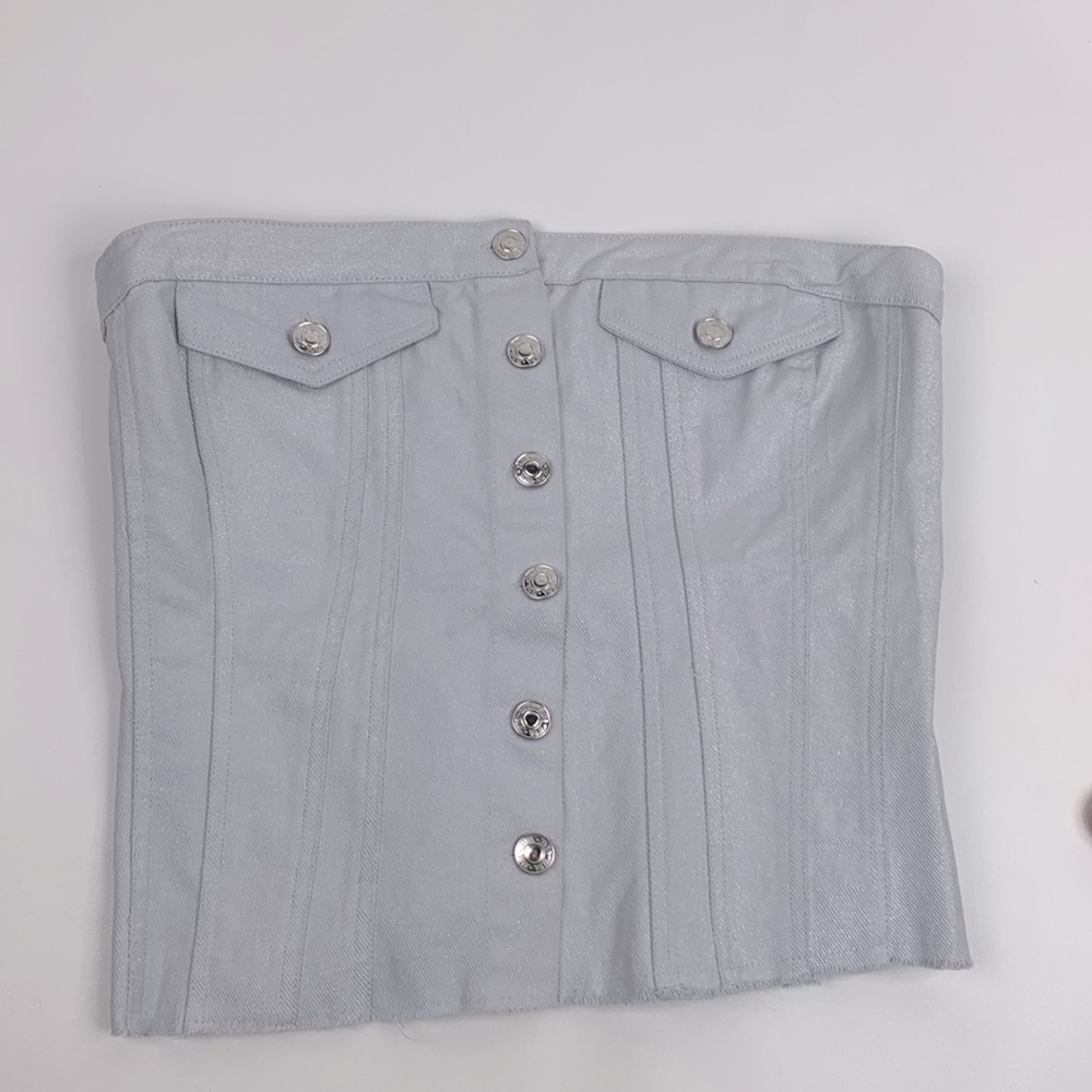 Zara Silver Metallic Button-Front Sleeveless Top … - image 3